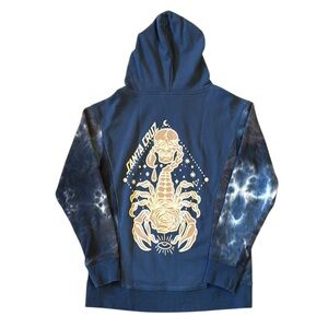 Vintage Y2K Santa Cruz Skater Hoodie Pullover Blue Tie Dye Skull Scorpion Eye XS
